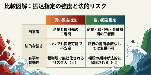 弱い振込指定と強い振込指定の法的リスク比較