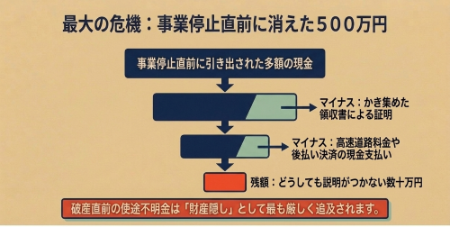 法人破産 使途不明金 500万円